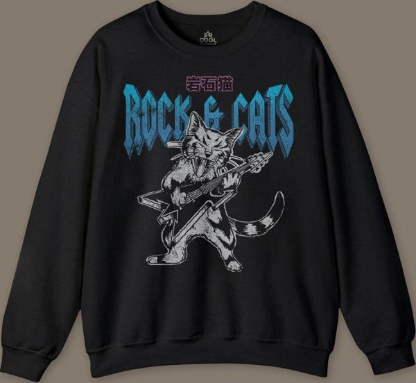 Meowtallica Rock Cat Metallica Gitar Kedi Baskılı Sweatshirt - Image 1