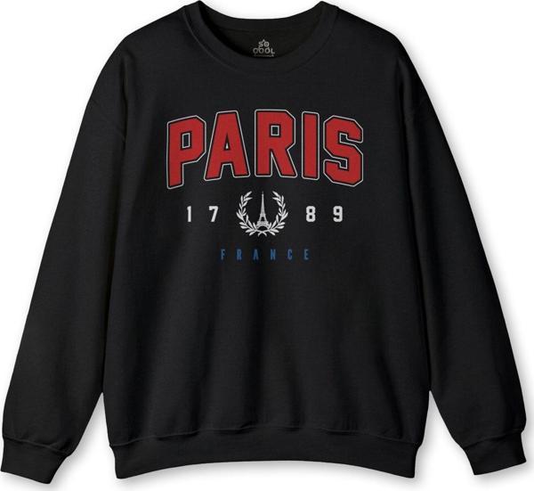 Siyah Sweatshirt Paris Fransa City France Baskılı Swet Kışlık Sweat - Image 1