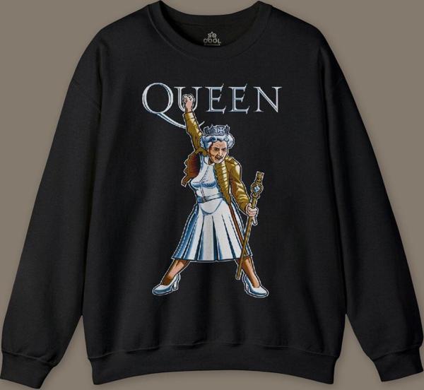The Queen Kraliçe Elizabeth The Crown Baskılı Siyah Baskılı Sweatshirt - Image 1