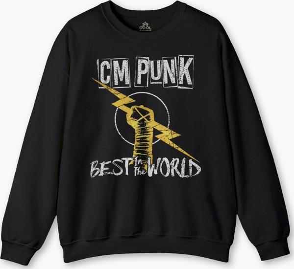 Bisiklet Yaka Sweatshirt Best In The World CM Punk Karma Dövüş Gym Spor Siyah Baskılı Sweat  - Image 1