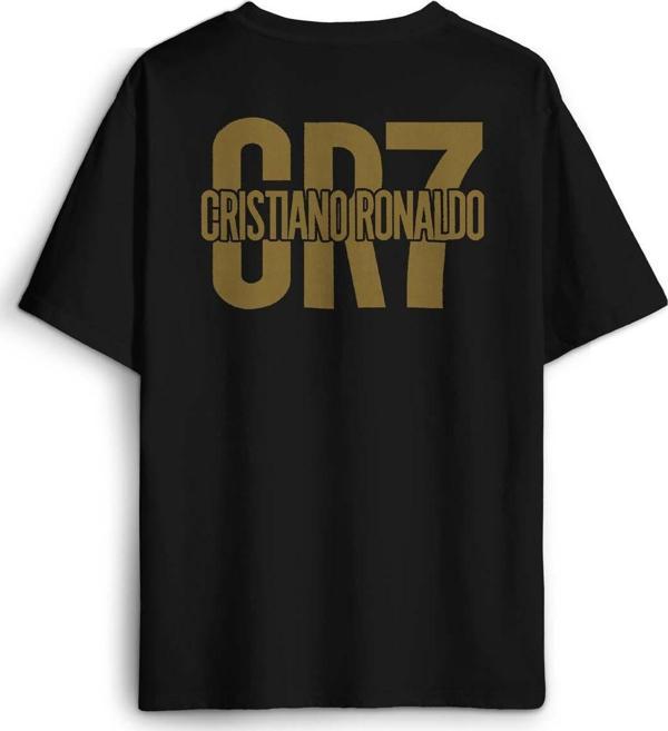 Siyah Tişört Best Footballer Cristiano Ronaldo Football Goat Sırt Ön Baskılı Oversize Tişört Unisex T-Shirt - Image 1