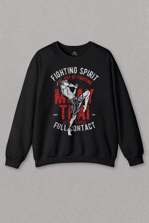 Unisex Sweatshirt Muay Thai Fight The Art Of Fighting Dövüş Siyah Baskılı Sweat - Image 1