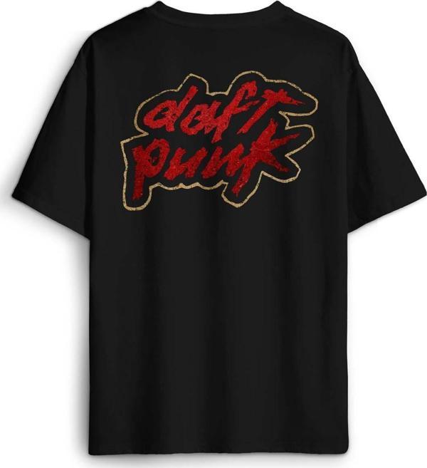 Siyah Oversize Tişört Daft Punk Logo Homework Albüm Müzik Sırt Ön Baskılı Unisex T-shirt - Image 1