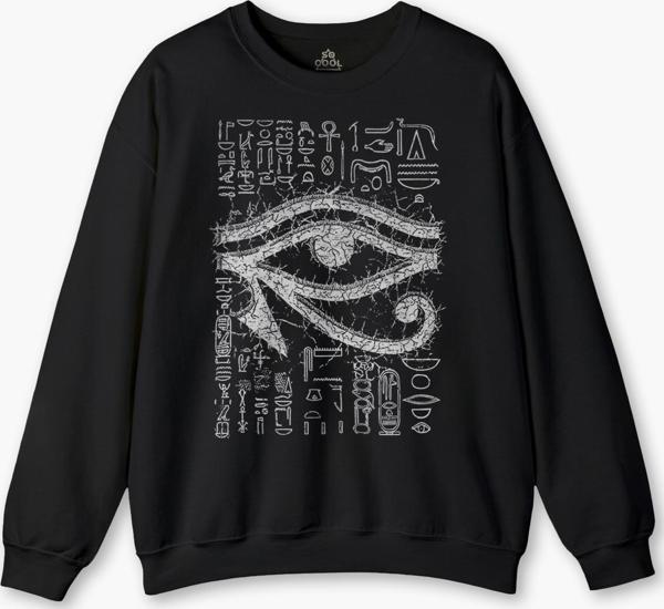 The Eye Of Ra Antik Mısır Ra'ın Gözü Baskılı Unisex Siyah Sweat Bisiklet Yaka Sweatshirt - Image 1