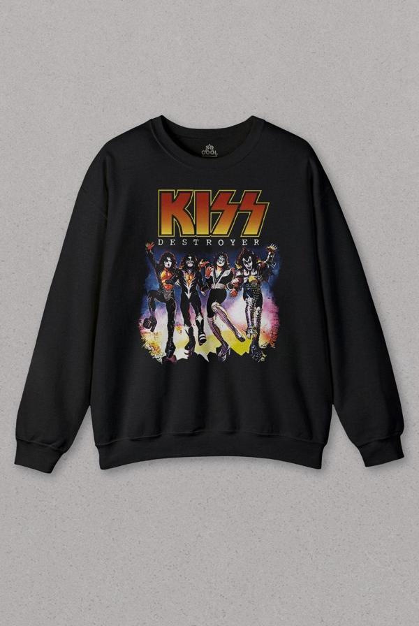 Unisex Sweatshirt Kiss The Destroyer Rock Music Album Siyah Baskılı Sweat - Image 1