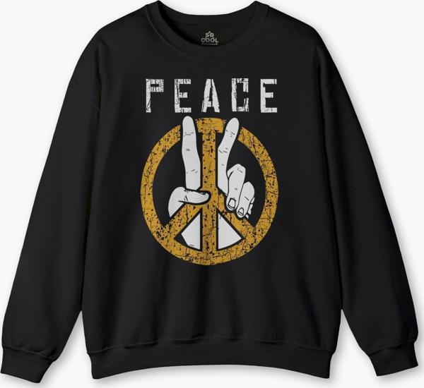 Peace Freedom Özgürlük Yazı Baskılı Siyah Unisex Sweat Baskılı Sweatshirt - Image 1