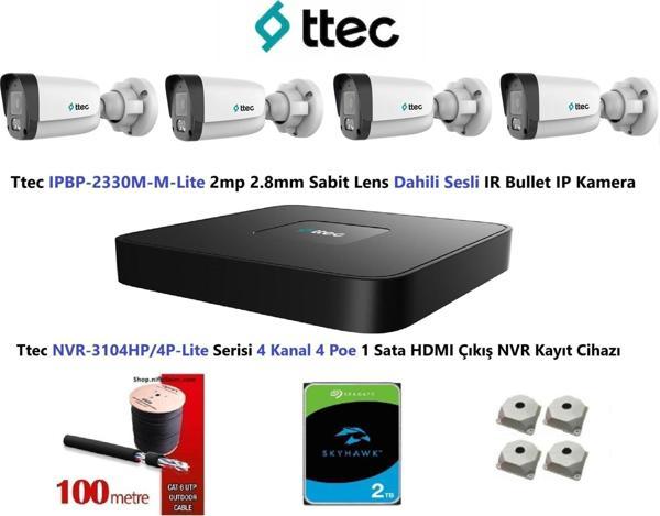 Ttec 2mp Mikrofonlu 4 Kameralı 2TB Disk Tak Çalıştır Hazır IP Kamera Seti - Image 1