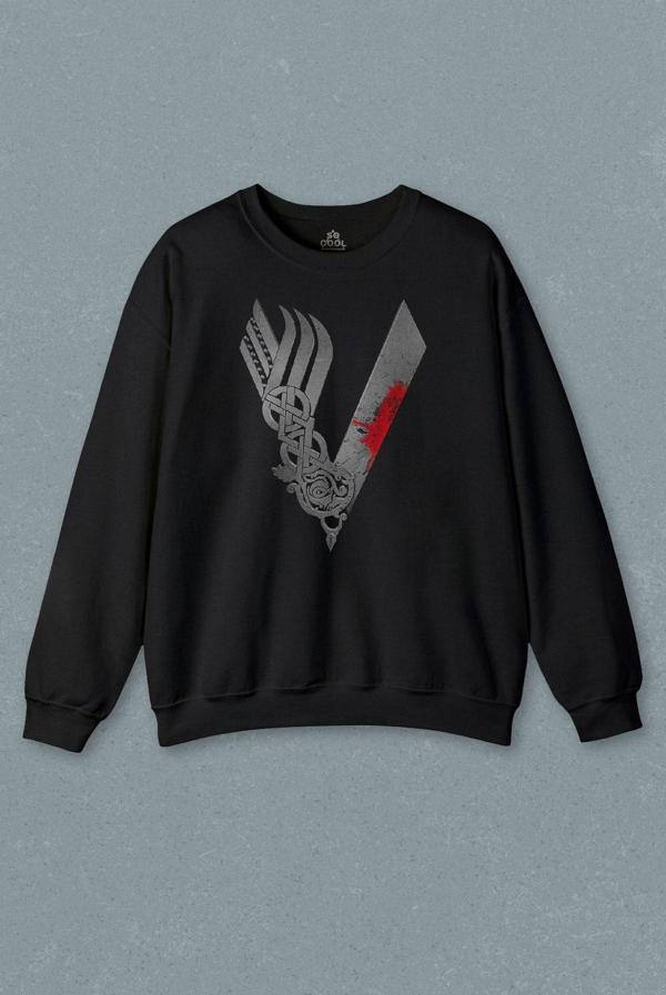 Vikingler Logo Vikings Gri Baskılı Sweatshirt - Image 1