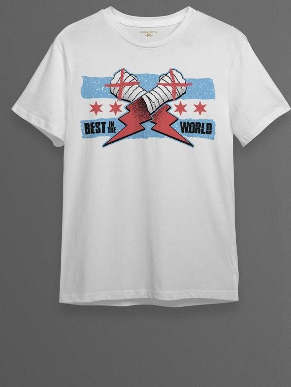 Erkek Beyaz T-shirt Eldiven Blue Flag CM Punk Mavi Bayrak Fitness Spor Baskılı Tişört  - Image 1