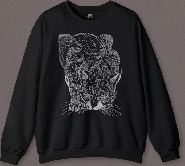 Kara Kedi Silüet Çizim Black Cat Bıyıklı Baskılı Sweatshirt - Image 1