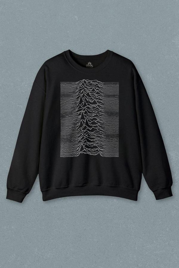 Ses Dalgası Müzik Joy Division Albüm Kapağı Çizgiler Baskılı Sweatshirt - Image 1
