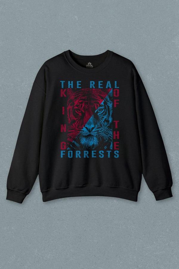 Vahşi Kaplan Trabzon Bordo Mavi Ormanların Gerçek kralı Baskılı Sweatshirt - Image 1