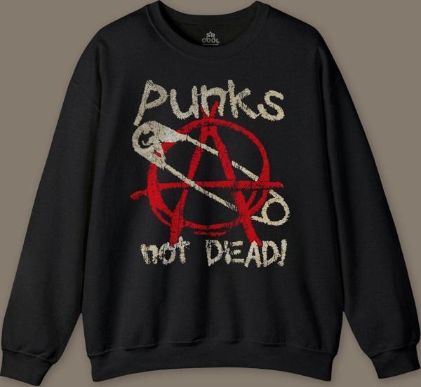 Punk Is Not Dead Rock Sokak Street Culture Baskılı Siyah Baskılı Sweatshirt - Image 1