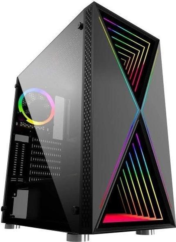 Bgears Special Optical Illusion ARGB Front Panel Gaming PC ATX Case X RGB pattern Black - Image 1