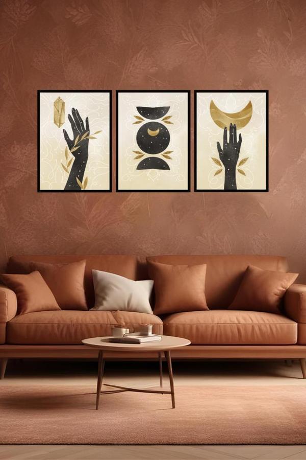 Veraart 3 Parça Çerçeve Görünümlü Mdf Bohem Tablo Seti - Image 1
