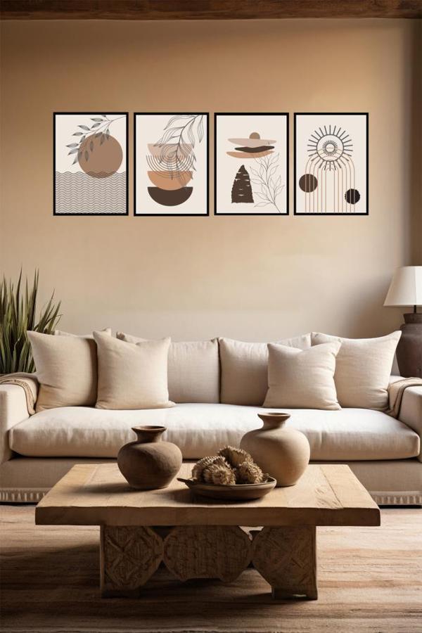 Veraart 4 Parça Çerçeve Görünümlü Mdf Bohem Tablo Seti - Image 1