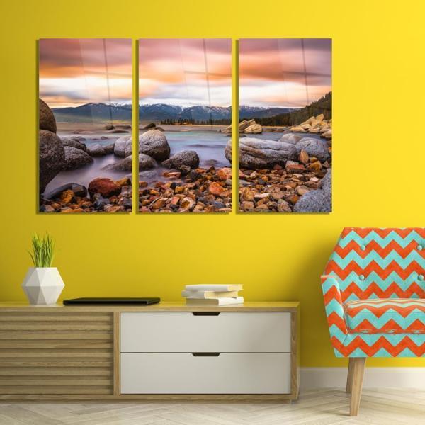 Veraart Doğa 3 lü Set Pleksi Cam Tablo Kıyıdaki Taşlar - Image 1