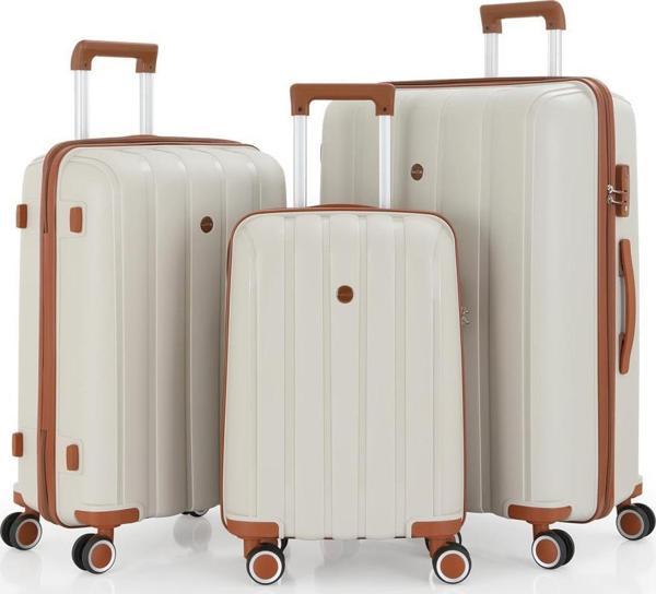 MÇS 3lü Set Kırılmaz Silikon Seyahat Valizi Bavulu V305 Kemik Kahve - Image 1