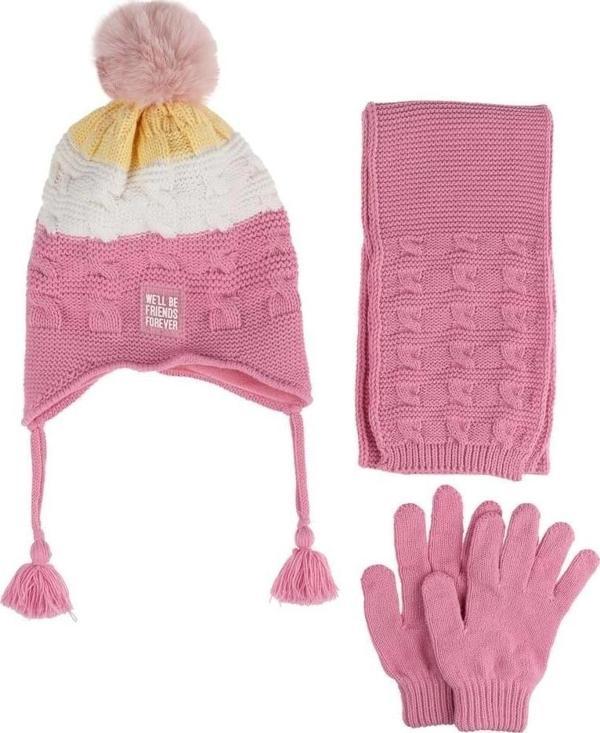 Kitti Çocuk Kız Atkı Bere Eldiven Takım (4-8 Yaş) K24170-01 Pembe - Image 1
