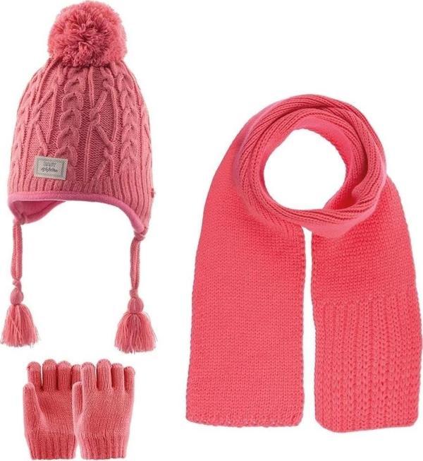 Kitti Kız Atkı Bere Eldiven Takım (1-4 Yaş) K23160-04 Koyu Pembe - Image 1