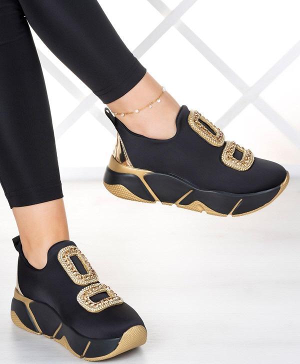 Almendra Altın Streç Taşlı Sneaker - Image 1