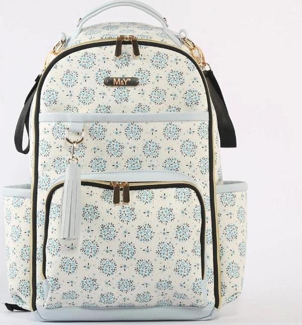 M&Y Oeste Deri Anne Bebek Bakım Sırt Çantası 7300 Mavi Desenli - Image 1