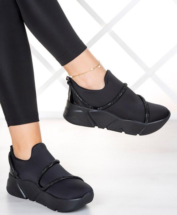 Barbara Siyah Streç Taşlı Sneaker - Image 1