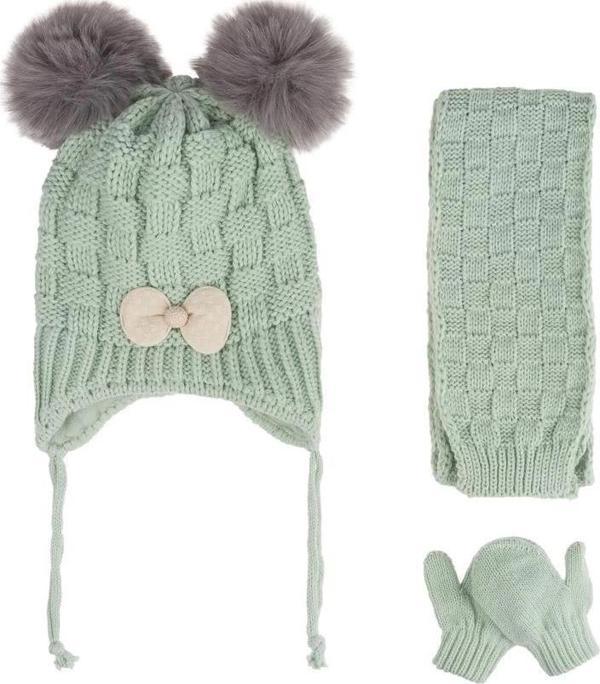 Kitti Bebe Kız Atkı Bere Eldiven (0-18 Ay) K24150-04 Mint - Image 1