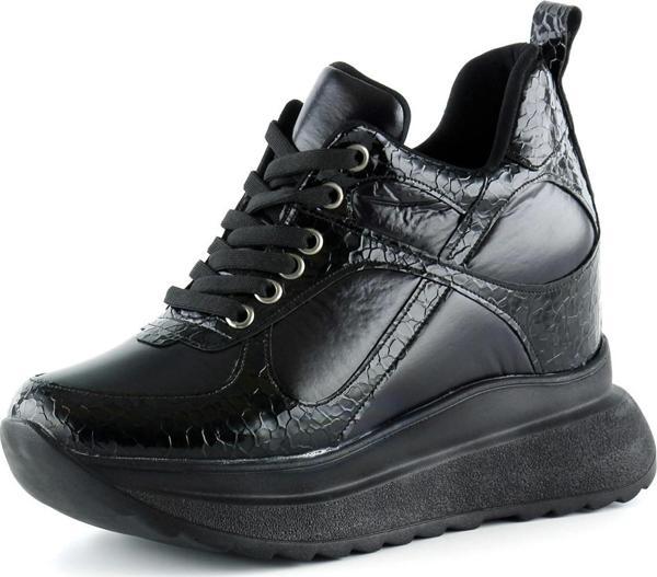 Aurelia Siyah Rugan Croco Desenli Bağcıklı Gizli Dolgu Topuklu Günlük Spor Ayakkabı - Image 1