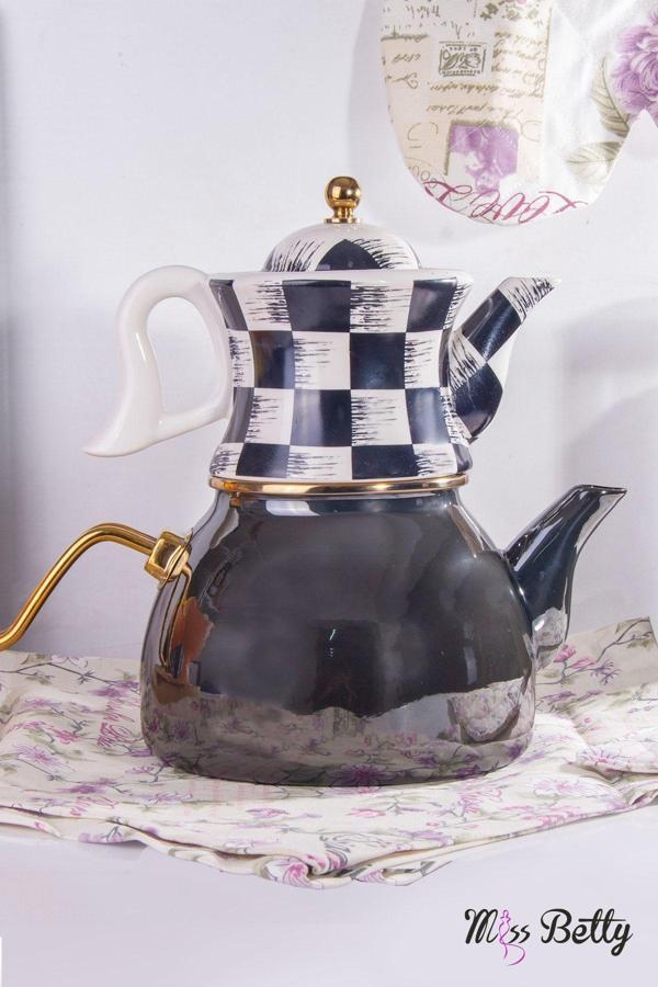 Miss Betty Emaye Çaydanlık Siyah Damalı - Image 1
