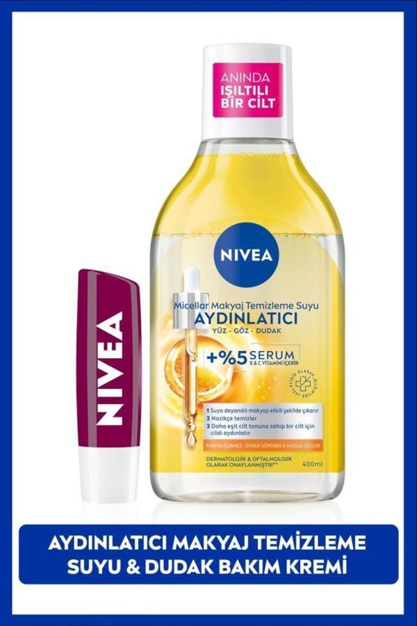 Aydınlatıcı Micellar Makyaj Temizleme Suyu 400ml Ve Nemlendirici Böğürtlen Dudak Bakım Kremi 4,8gr - Image 1