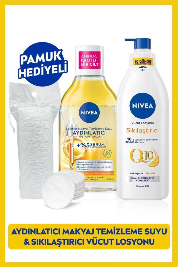 Aydınlatıcı Micellar Makyaj Temizleme Suyu 400ml ve Q10 Sıkılaştırıcı Vücut Losyonu, Pamuk Hediyeli - Image 1