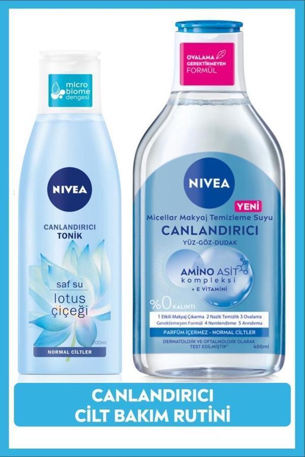 NIVEA Canlandırıcı Micellar Makyaj Temizleme Suyu 400ml ve Nemlendirici Tonik 200ml, Arındırıcı, Normal Cilt, Yüz Temizleyici - Image 1