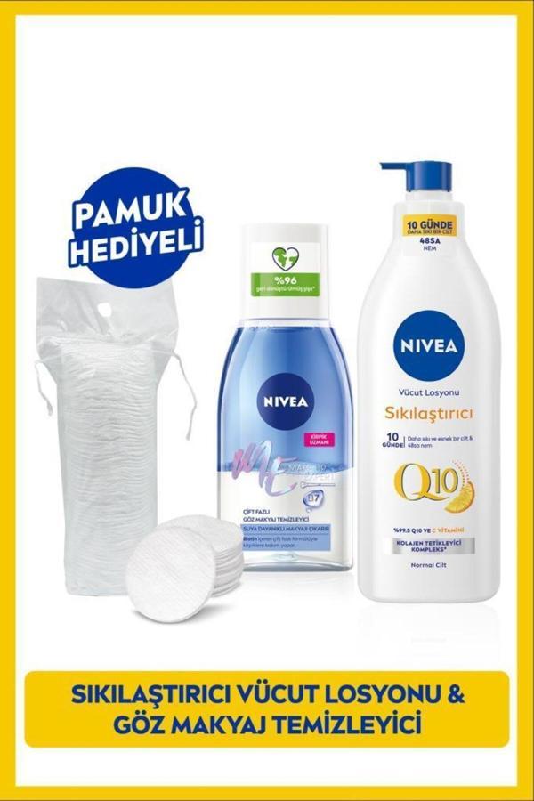 Çift Fazlı Göz Makyaj Temizleme Suyu 125ml ve Q10 Sıkılaştırıcı Vücut Losyonu 400ml, Pamuk Hediye - Image 1