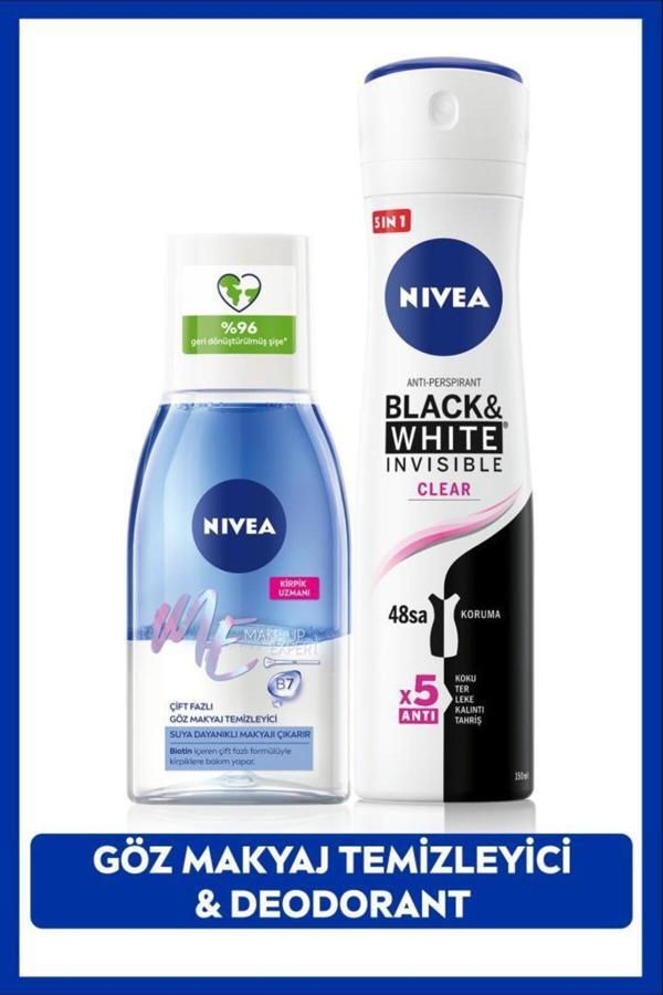 Çift Fazlı Göz Makyaj Temizleyici 125ml ve Kadın Sprey Deodorant Black&White Invisible Clear 150ml - Image 1