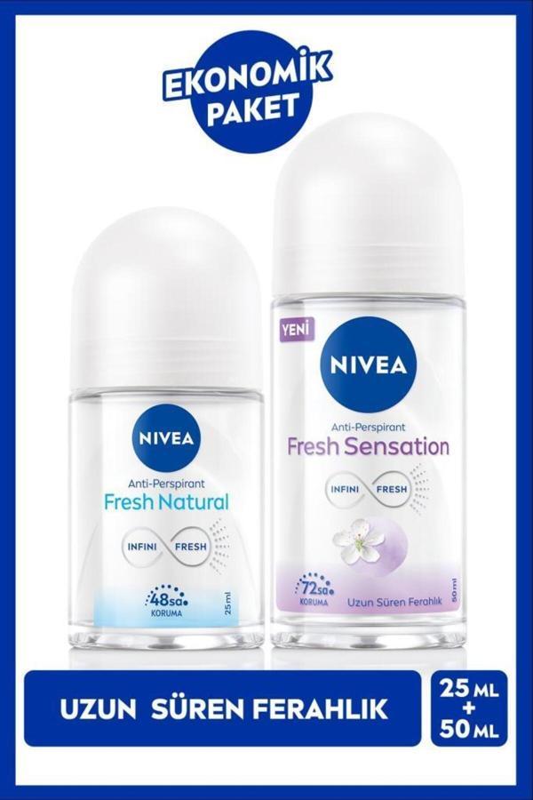 Kadın Roll-on Deodorant Fresh Sensation 50ml Mini Roll-on Fresh Natural 25ml, Anti-perspirant Koruma - Image 1