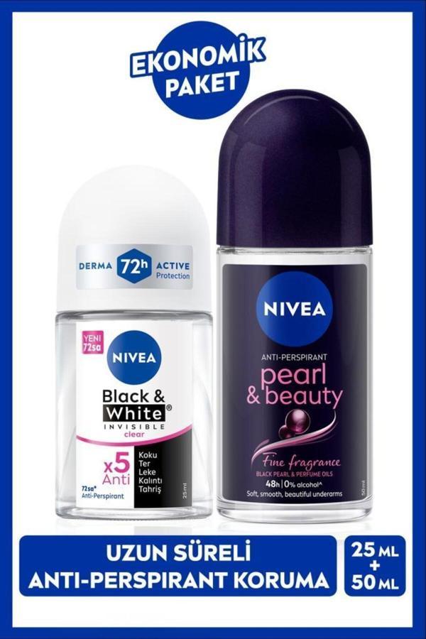 Kadın Roll-on Deodorant Pearl&Beauty 50ml ve Mini Roll-on Black&White 25ml, Anti-perspirant Koruma - Image 1