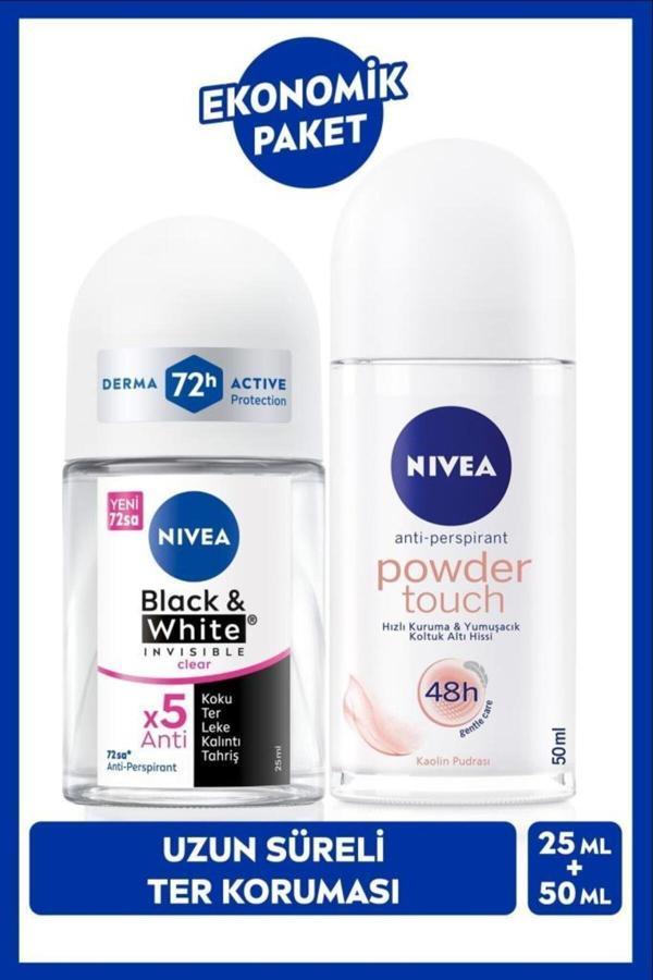 Kadın Roll-on Deodorant Powder Touch 50ml ve Mini Roll-on Black&White Clear 25ml, Anti-perspirant - Image 1