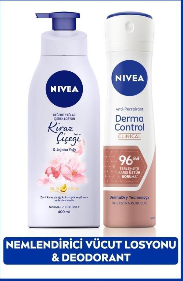Kadın Sprey Deodorant Derma Control Clinical 150ml, Kiraz Çiçeği Nemlendirici Vücut Losyonu 400ml - Image 1