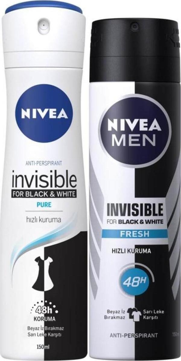 Men Erkek Sprey Deodorant Black&white Fresh 150ml Ve Kadın Sprey Deodorant Black&white Pure 150ml - Image 1