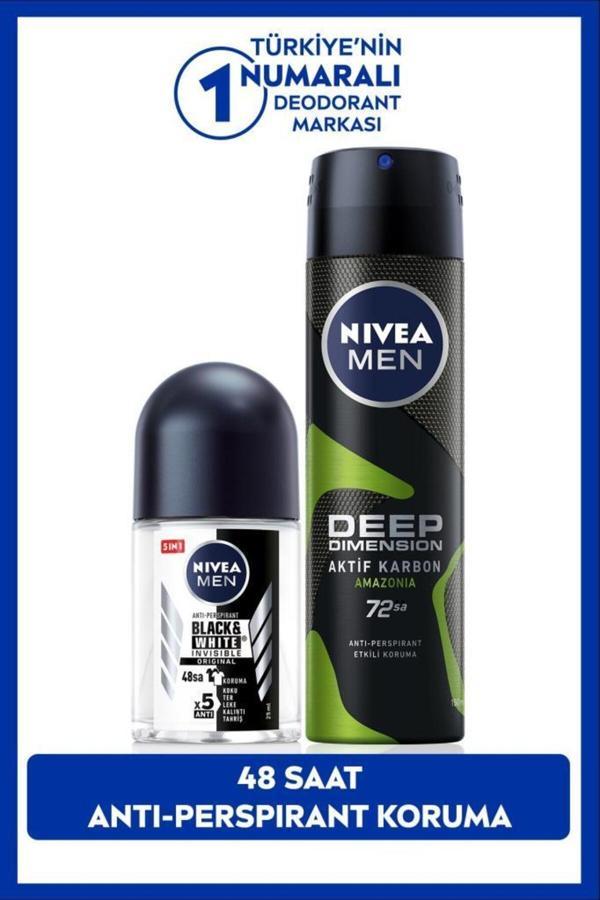 Men Erkek Sprey Deodorant Deep Dimension Amazonia 150ml Ve Mini Roll-on Deodorant Black&white 25ml - Image 1