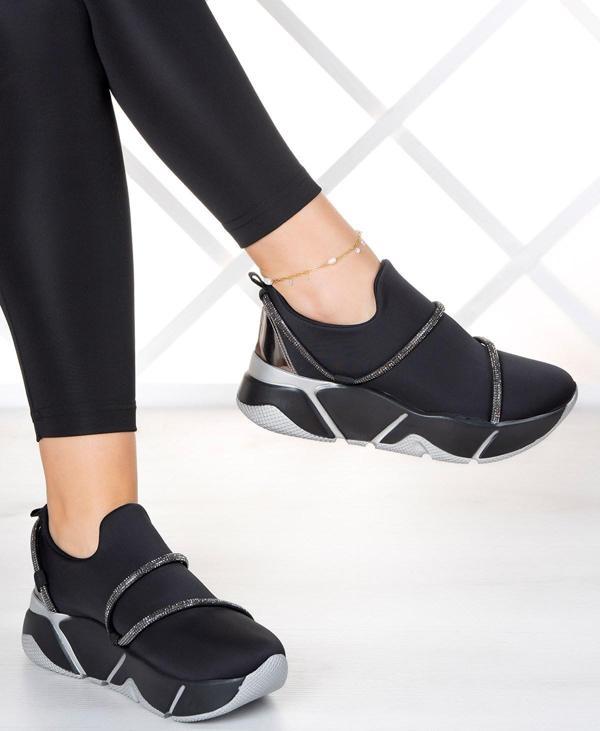 Barbara Platin Streç Taşlı Sneaker - Image 1