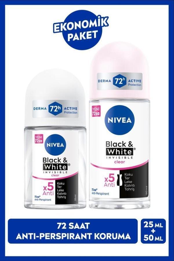 Kadın Roll-on Deodorant Black&white Clear 50ml Ve Mini Roll-on Black&white Clear 25ml - Image 1