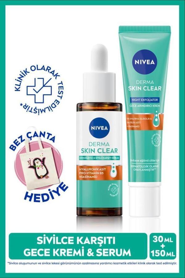 Sivilce Karşıtı Derma Skin Clear Dengeleyici Serum 30ml Ve Gece Arındırıcı Krem 40ml, Çanta Hediye - Image 1