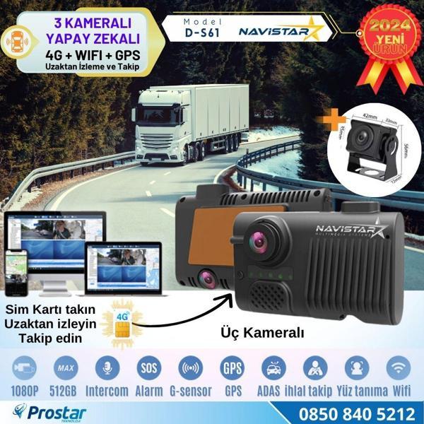 3 Kameralı 4G Uzaktan izlemeli GPS Wifi Yapay Zekalı Akıllı Dashcam Kamyon Tır Kamera Sistemi - Image 1