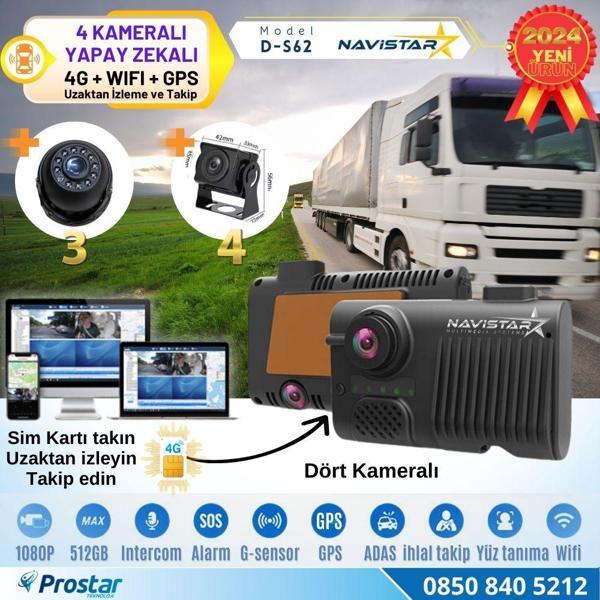 4 Kameralı 4G Uzaktan izlemeli GPS Wifi Yapay Zekalı Akıllı Dashcam Kamyon Tır Kamera Sistemi - Image 1