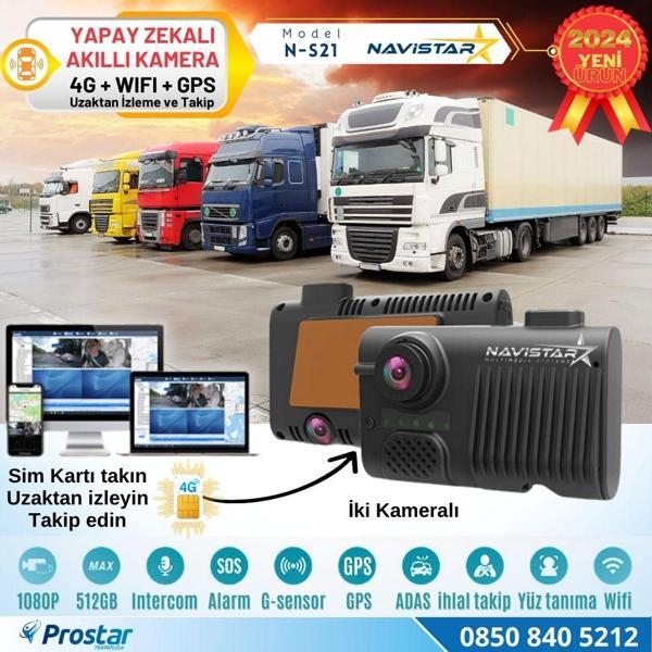 4G Uzaktan izlemeli 2 Kameralı Wifi GPS Yapay Zeka destekli Akıllı Dashcam Kamyon Tır Kamera Sistemi - Image 1