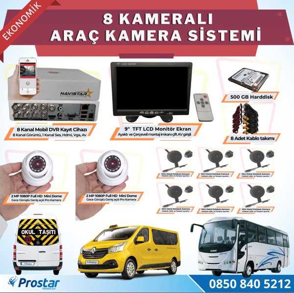 8 Kameralı Kayıtlı 1 Tb Hdd 9  Inç Ekranlı Uzaktan İzlemeli Tak Kullan Set - Image 1