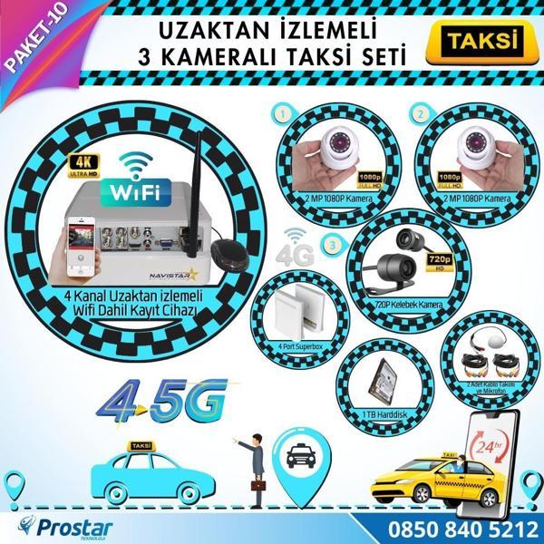 Taksi Kamera Seti 10 Uzaktan Izlemeli 3 Kameralı Wifi 4G 1 Tb Harddisk Dahil - Image 1