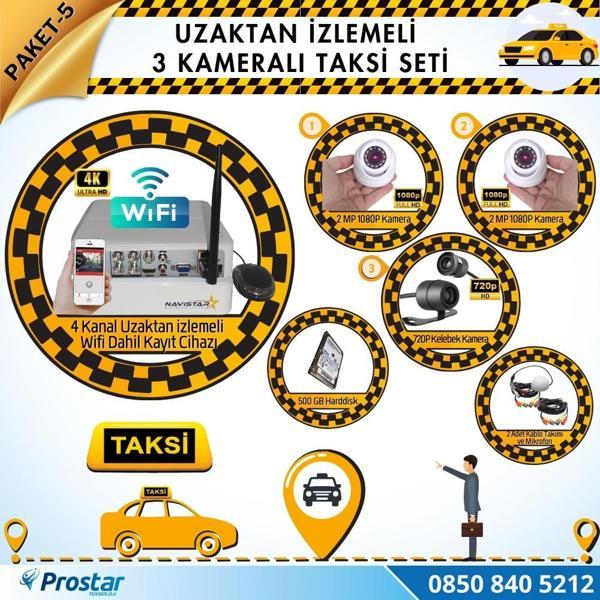 Taksi Kamera Seti 5 Uzaktan Izlemeli 3 Kameralı Wifi 500 Gb Harddisk Dahil - Image 1